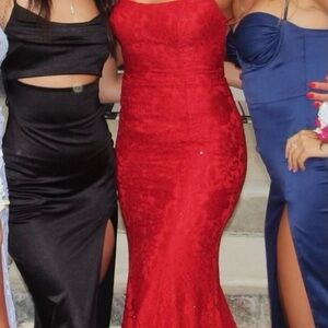 Red Lace and Sequin Prom Dress